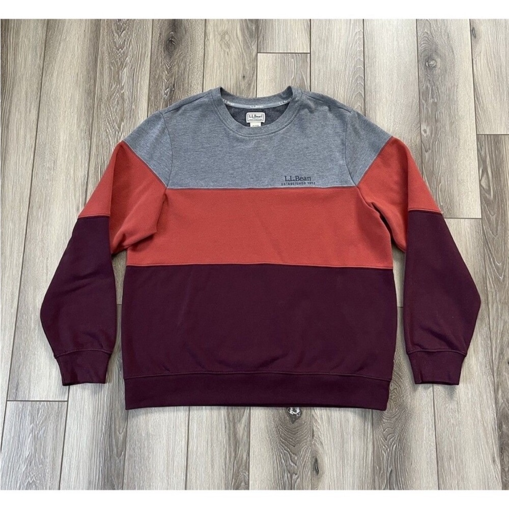 NWOT L.L. Bean Men's Crewneck Color-block Sweater - Gray, Orange, Burgundy